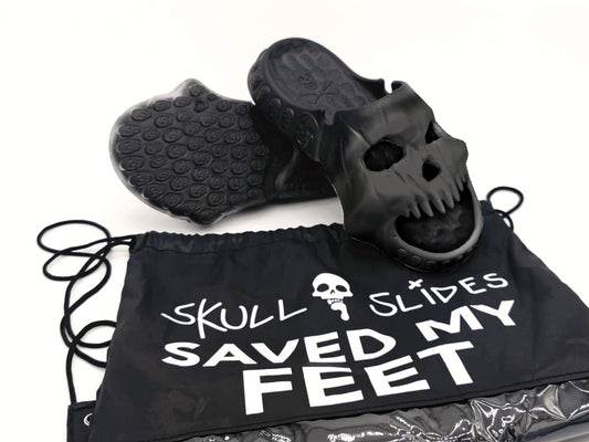 Skull Slides with Backpack in Black