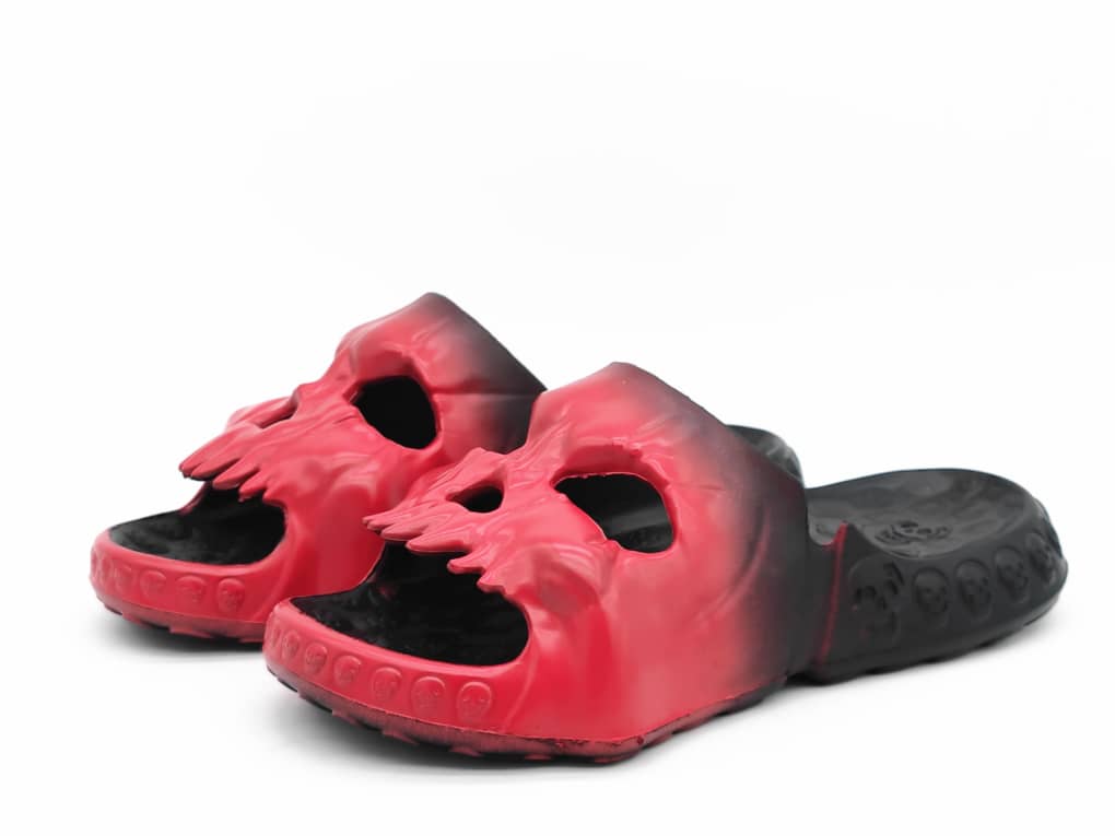 Skull Slides with Backpack in Red Dip